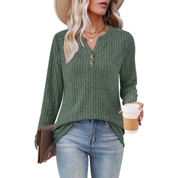 Womens Lightweight V Neck Sweater Long Sleeve Casual Tops for Fall - Picture 3 of 6